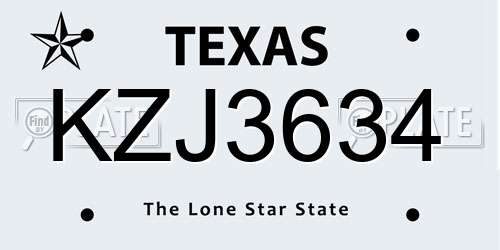 KZJ3634 Texas License Plate