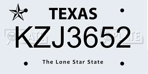 KZJ3652 Texas License Plate