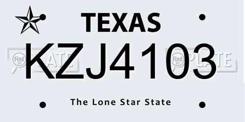 KZJ4103 Texas License Plate