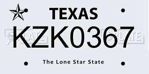 KZK0367 Texas License Plate