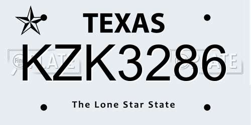 KZK3286 Texas License Plate