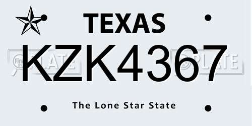KZK4367 Texas License Plate