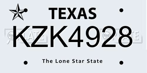 KZK4928 Texas License Plate