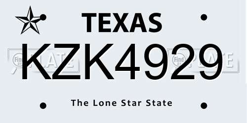 KZK4929 Texas License Plate