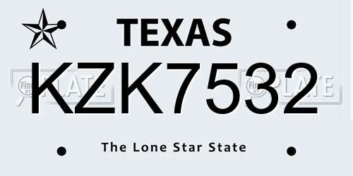 KZK7532 Texas License Plate