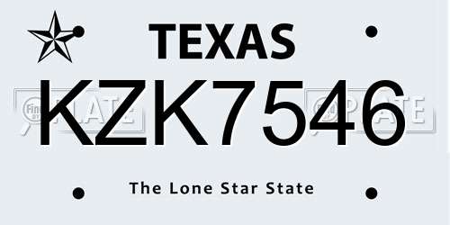 KZK7546 Texas License Plate