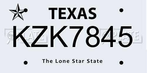 KZK7845 Texas License Plate