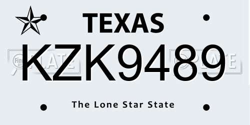 KZK9489 Texas License Plate