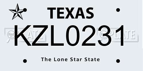 KZL0231 Texas License Plate