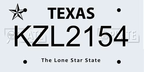 KZL2154 Texas License Plate