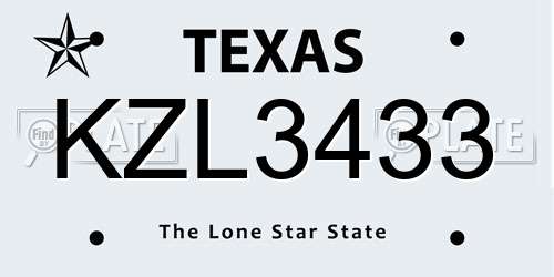 KZL3433 Texas License Plate