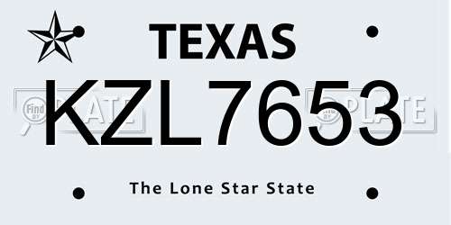 KZL7653 Texas License Plate