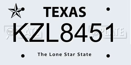 KZL8451 Texas License Plate