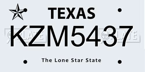 KZM5437 Texas License Plate