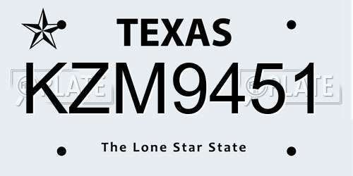 KZM9451 Texas License Plate