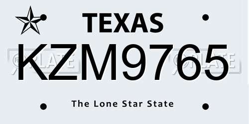 KZM9765 Texas License Plate