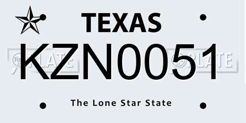 KZN0051 Texas License Plate