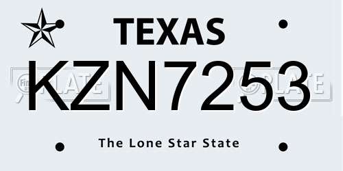 KZN7253 Texas License Plate