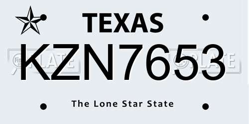 KZN7653 Texas License Plate