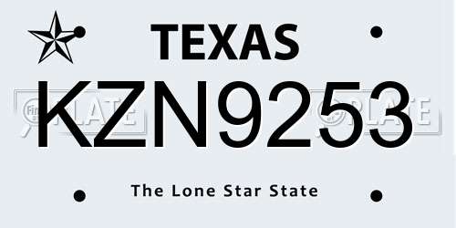 KZN9253 Texas License Plate