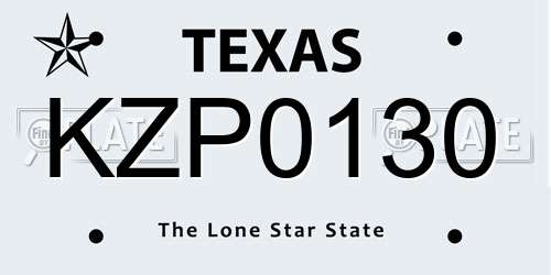 KZP0130 Texas License Plate