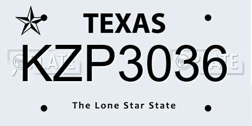 KZP3036 Texas License Plate