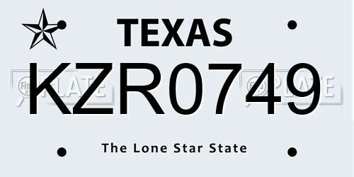 KZR0749 Texas License Plate