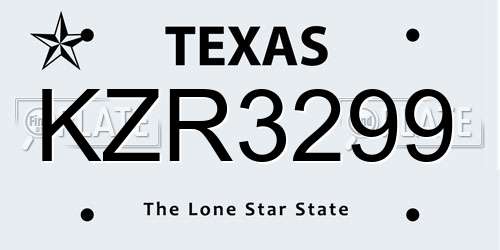 KZR3299 Texas License Plate