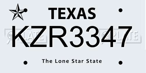 KZR3347 Texas License Plate