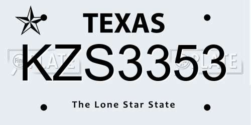 KZS3353 Texas License Plate