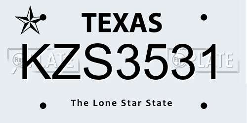 KZS3531 Texas License Plate