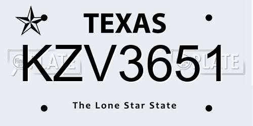 KZV3651 Texas License Plate