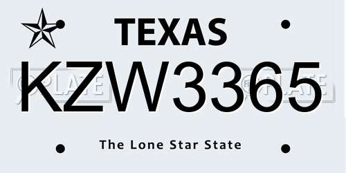 KZW3365 Texas License Plate