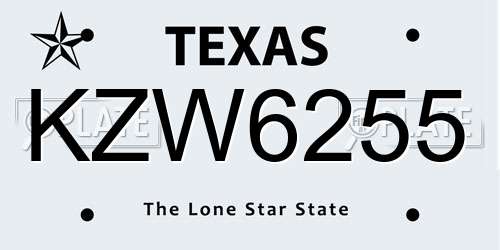 KZW6255 Texas License Plate
