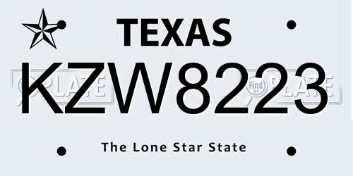 KZW8223 Texas License Plate