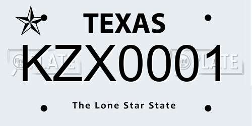 KZX0001 Texas License Plate
