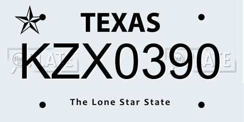 KZX0390 Texas License Plate