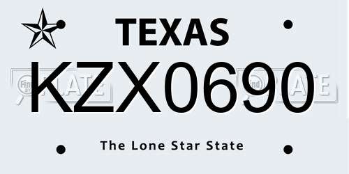 KZX0690 Texas License Plate