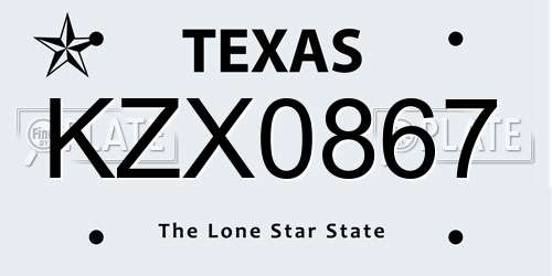 KZX0867 Texas License Plate