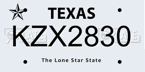 KZX2830 Texas License Plate