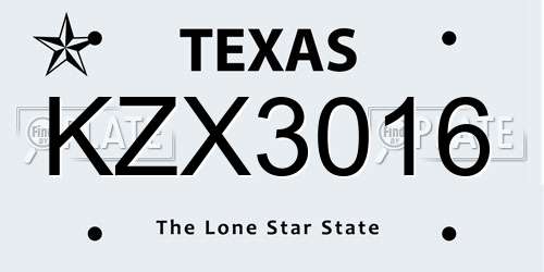 KZX3016 Texas License Plate