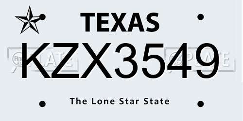 KZX3549 Texas License Plate