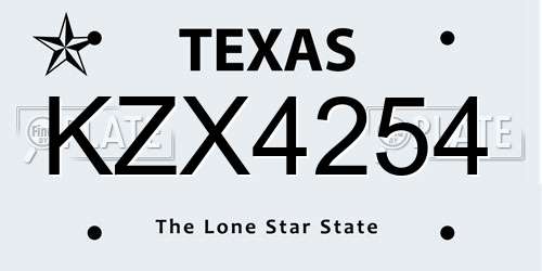 KZX4254 Texas License Plate