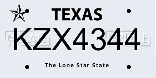 KZX4344 Texas License Plate