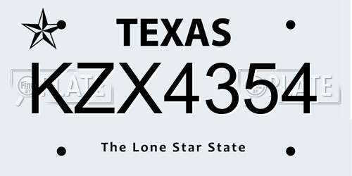 KZX4354 Texas License Plate