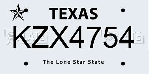 KZX4754 Texas License Plate