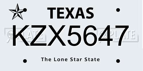KZX5647 Texas License Plate