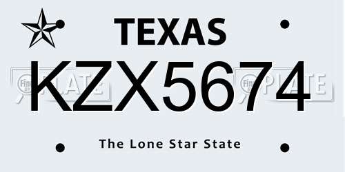 KZX5674 Texas License Plate