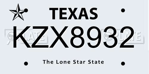 KZX8932 Texas License Plate