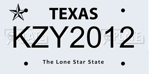 KZY2012 Texas License Plate